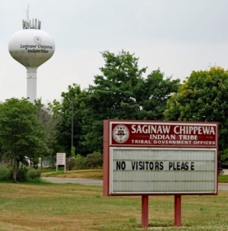 Saginaw Chippewa Indian Tribe sign that says "No visitors please"