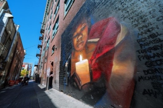 Wall mural of woman holding lit candle