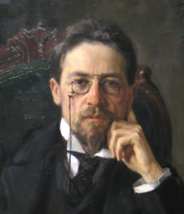 Painting of Anton Chekhov with hand on face by Osip Braz