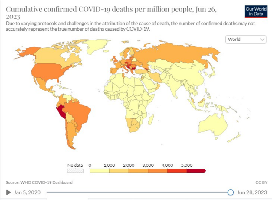 world map of cumulative confirmed covid 19 deaths